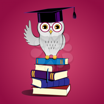 Owl sitting on books. Vector illustration.