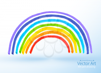 Vector felt pen childlike drawing of rainbow.