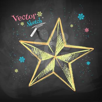 Color chalk vector sketch of Christmas star on black chalkboard background. 