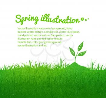 Spring grunge vector background with growing sprout.