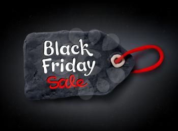 Vector illustration with Black Friday lettering and hand made plasticine tag banner on black background.