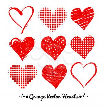 Vector collections of grunge Valentine hearts.
