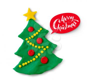 Hand made plasticine illustration of Christmas Tree with lettering banner.