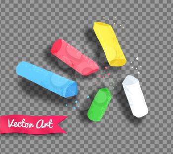 Vector illustration of pieces of chalk with shadow on transparency background.
