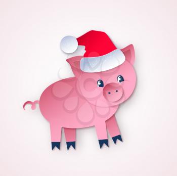 Vector cut paper art style isolated illustration of New Year Pig.