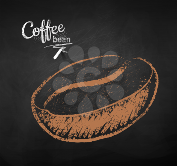 Vector chalk drawn sketch of one coffee bean on chalkboard background.