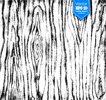 Vector black and white hand drawn grunge wood texture for design overlays.