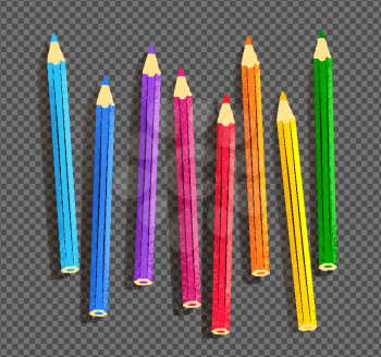 Top view vector illustration of color pencils on on transparency background.