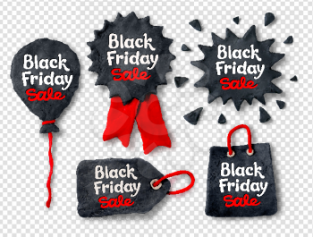 Vector set of hand made plasticine Black Friday banners with lettering on transparency background.