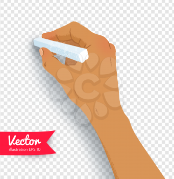 Vector illustration of female hand drawing with chalk isolated on transparency background.