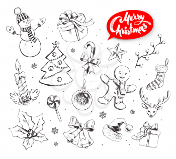 Vector illustration of hand drawn collection of Christmas objects.