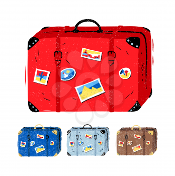 Vector illustration set of travel suitcases with stickers.