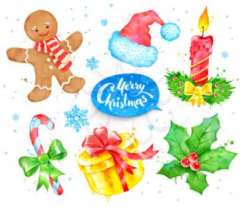 Watercolor illustrations collection with Christmas objects.