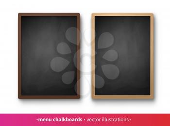 Vector collection of vertical menu boards with dark and light frames isolated on white background.