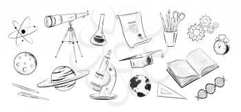 Vector illustration set of science objects isolated on white background.