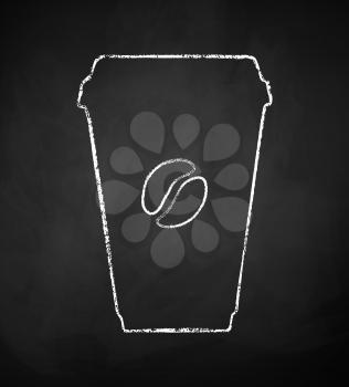Vector chalk drawn illustration of coffee paper takeaway cup on chalkboard background.