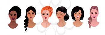 Vector illustration set of female profile pictures avatars isolated on white background.