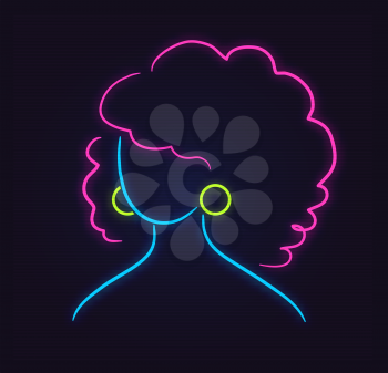 Vector illustration of neon profile picture faceless avatar on in blue and pink colors  dark background.