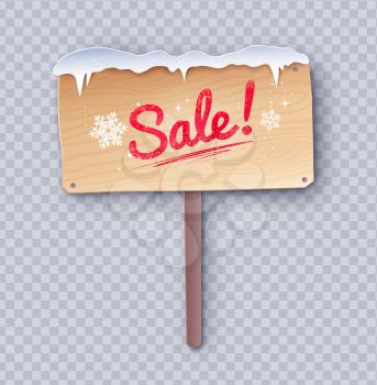 Vector paper cut style illustration of Sale wooden signboard on transparency background.