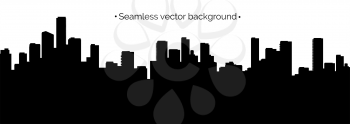 Seamless horizontal vector background of black and white cityscape silhouette.