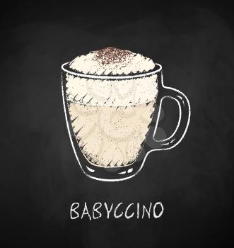 Babyccino cup isolated on black chalkboard background. Vector chalk drawn sideview grunge illustration.