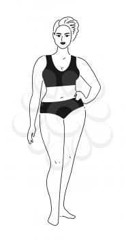 Vector contour illustration of full length female character isolated on white background.