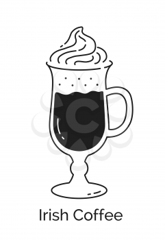Vector minimalistic line art illustration of Irish Coffee glass isolated on white background.