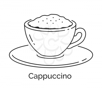 Vector minimalistic line art illustration of Cappuccino coffee cup isolated on white background.
