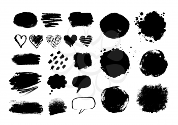 Collection of grunge vector hand drawn elements and banners isolated on white background.
