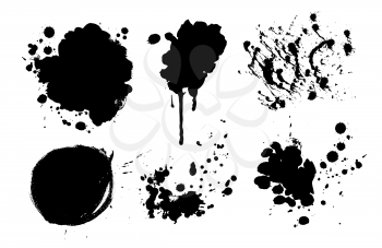Collection of grunge vector hand drawn elements, banners and paint splashes isolated on white background.