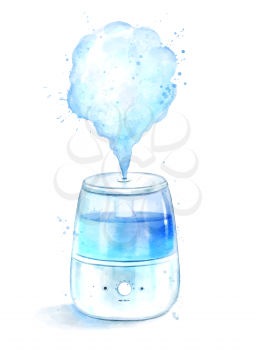 Watercolor vector isolated illustration of humidifier. Realistic hand drawn art with paint smudges and splashes.