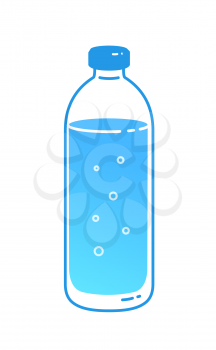 Vector illustration of glass bottle of carbonated water. Minimalistic icon isolated on white background.