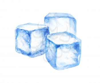 Watercolor vector isolated illustration of ice cubes. Realistic hand drawn art with paint splashes.