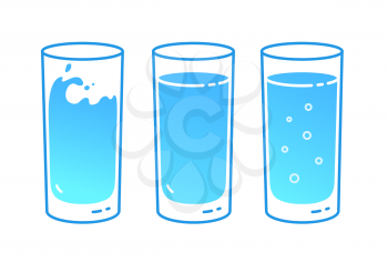Vector illustration set of glasses of water. Minimalistic icon isolated on white background.