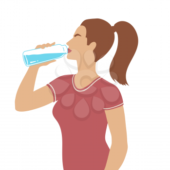 Vector illustration of woman sideview figure drinking water with bottle