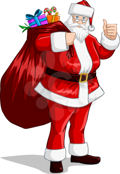 Royalty Free Clipart Image of Santa with a Bag of Presents