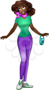 Vector illustration of an african teenage girl in tshirt and long pants.