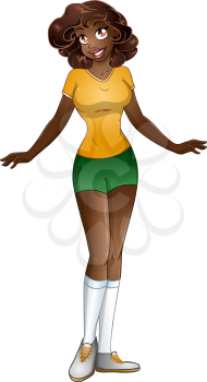 Vector illustration of a blond teenage girl in tshirt and short pants.