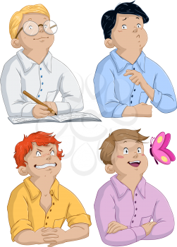 Vector illustration of four boys asking questions for passover.
