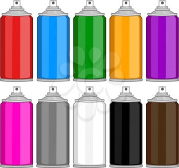 Vector illustration pack of various colored spray cans.
