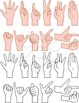 Royalty Free Clipart Image of Various Hand Gestures