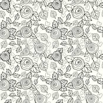 Vector seamless pattern background with hand drawn  ornate flowers and leaves on light beige background