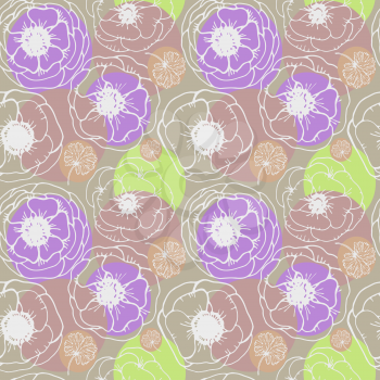 Vector graphic, artistic, stylized image of seamless pattern with flowers anemones
