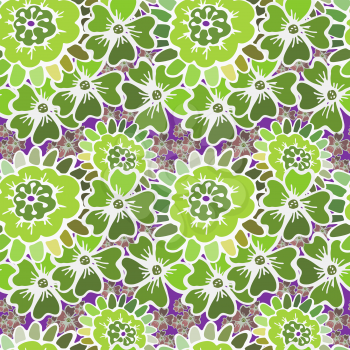 Vector seamless pattern background with hand drawn vibrant ornate flowers and leaves on tender background
