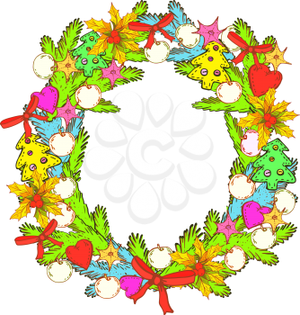 Vector graphic,  Christmas Wreath Drawing - Illustration
