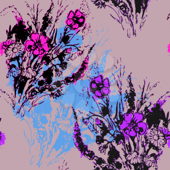 Vector graphic, artistic, stylized image of seamless pattern graphic  bouquet Flowers
