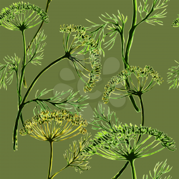 ector graphic, artistic, stylized image of seamless pattern watercolor sprigs of greenery, Dill, Fennel