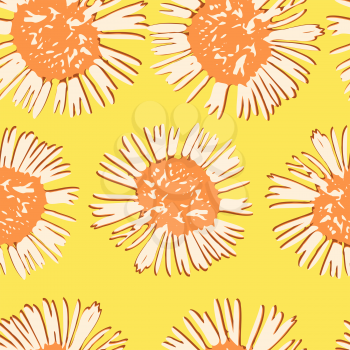 Vector graphic, artistic, stylized image of seamless pattern watercolor flower chamomile 