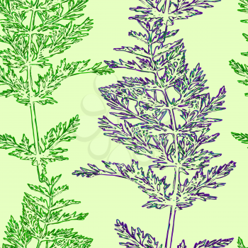 Vector graphic, artistic, stylized image of seamless pattern watercolor sprigs of greenery, Dill, Fennel
