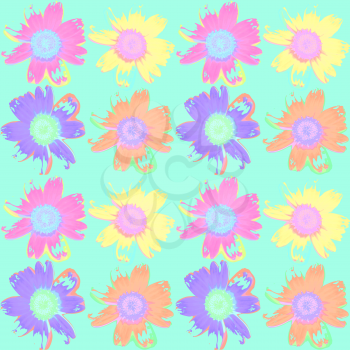 Vector graphic, artistic, stylized image of seamless pattern watercolor flower chamomile